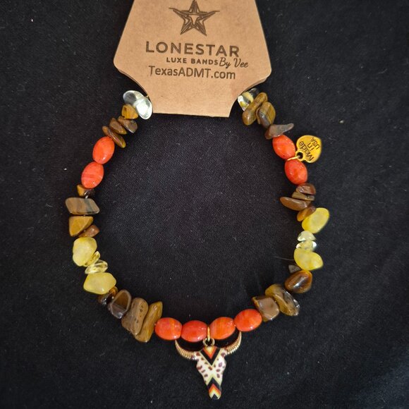 Southwestern Natural Stone Hat Band with Longhorn Pendant by Lone Star Luxe Band - Picture 3 of 4